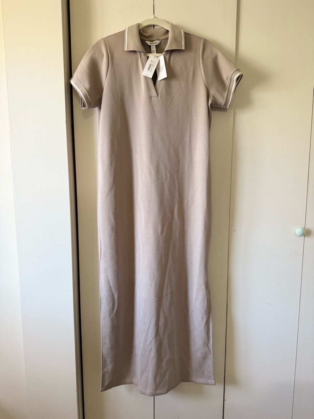 NWT SPANX AirEssentials Pique Polo Taupe Polo-Style Midi Dress with Side Slit L - Picture 7 of 9